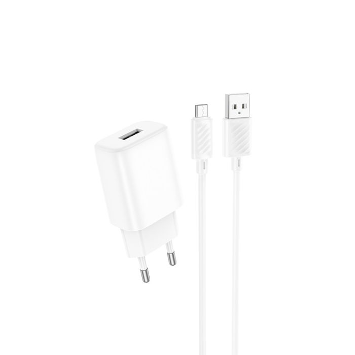 Мережевий зарядний пристрій з кабелем HOCO C134A Solid single-port charger set(Micro) White (6942007621342)