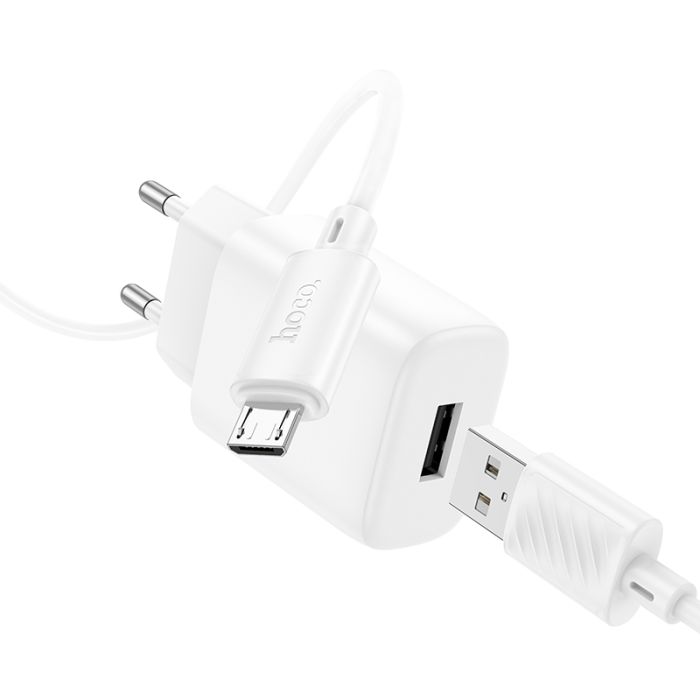 Мережевий зарядний пристрій з кабелем HOCO C134A Solid single-port charger set(Micro) White (6942007621342)