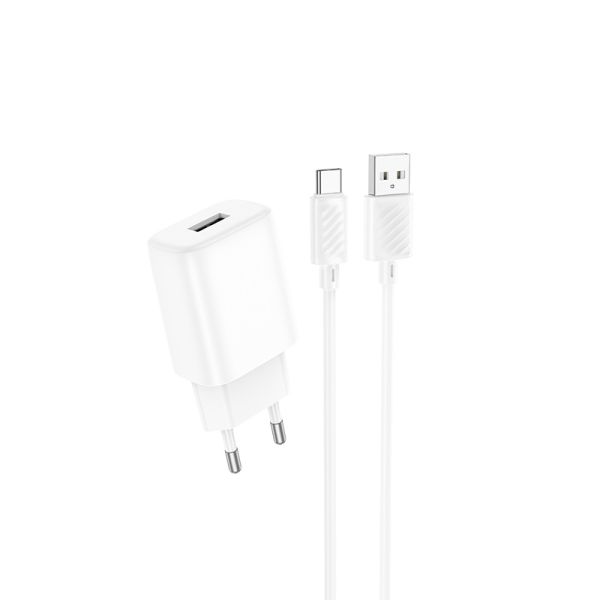 Мережевий зарядний пристрій з кабелем HOCO C134A Solid single-port charger set(Type-C) White (6942007621366)