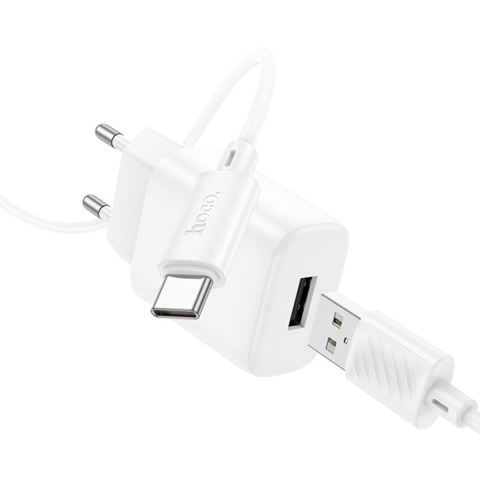 Мережевий зарядний пристрій з кабелем HOCO C134A Solid single-port charger set(Type-C) White (6942007621366)