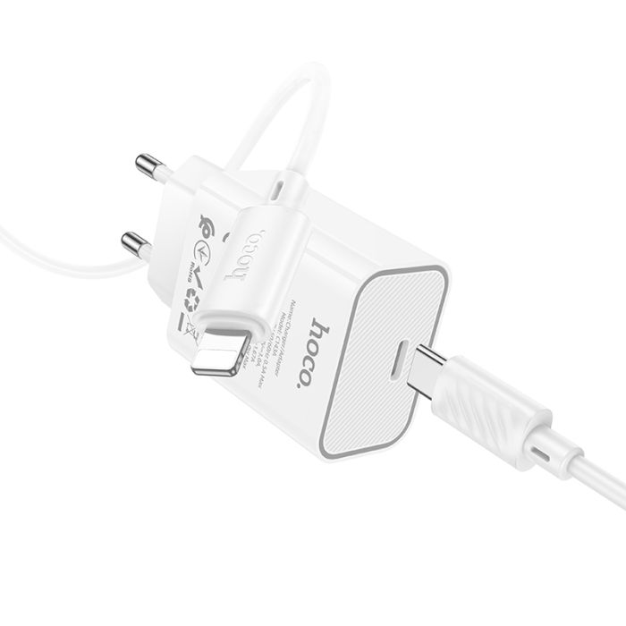Мережевий зарядний пристрій з кабелем HOCO C143A Benefit single port PD20W charger set(C to iP) White (6942007652070)