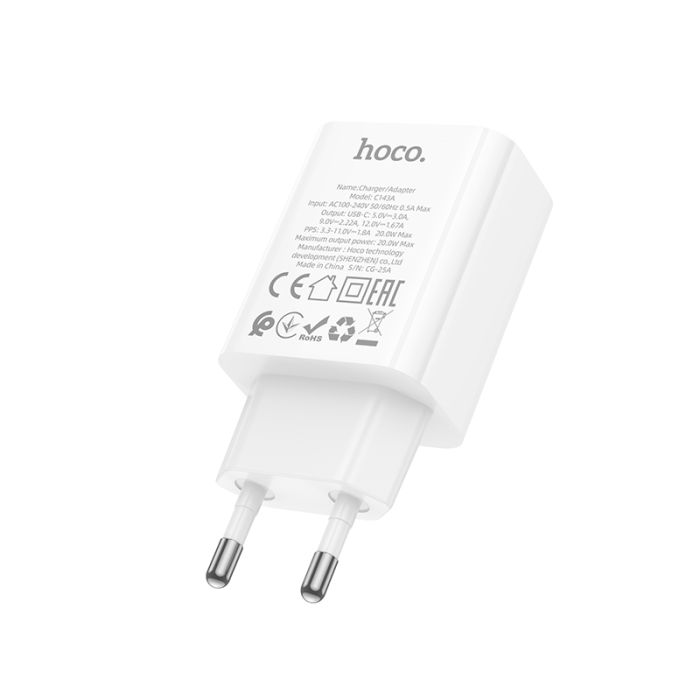 Мережевий зарядний пристрій HOCO C143A Benefit single port PD20W charger White (6942007652063)