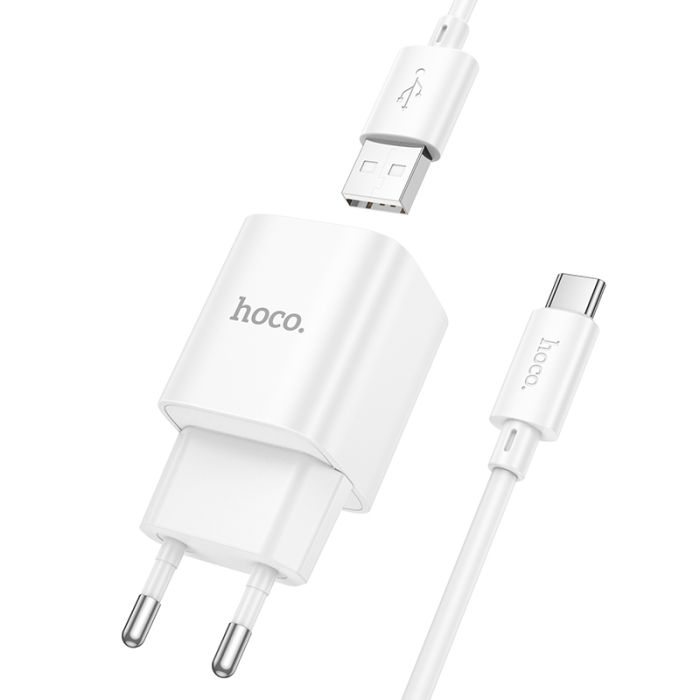 Мережевий зарядний пристрій з кабелем HOCO C145A Charm single port QC3.0 charger set(Type-C) White (6942007630238)