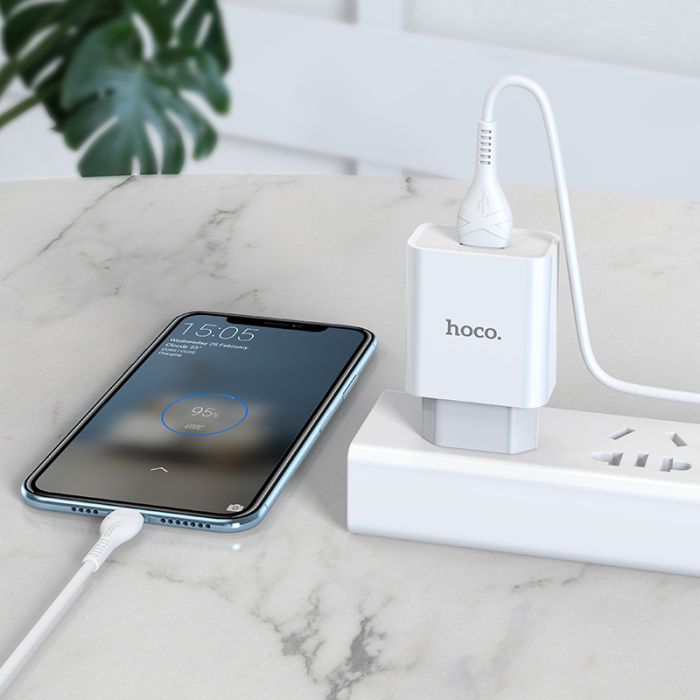 Мережевий зарядний пристрій з кабелем HOCO C81A Asombroso single port charger set(Type-C) White (6931474727961)