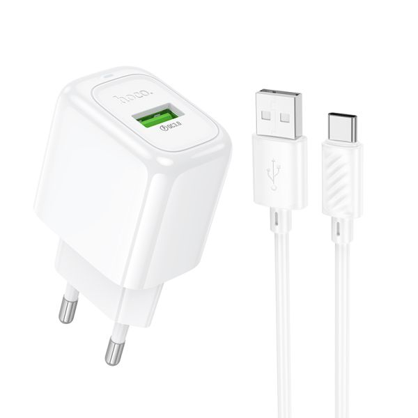 Мережевий зарядний пристрій з кабелем HOCO CS52A 18W Surplus single-port QC3.0 charger set(Type-C) White (6942007631471)