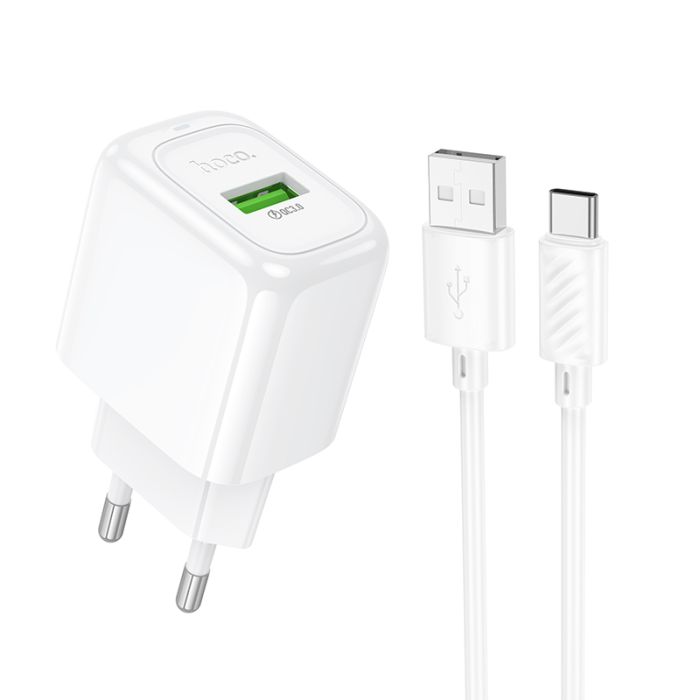 Мережевий зарядний пристрій з кабелем HOCO CS52A 18W Surplus single-port QC3.0 charger set(Type-C) White (6942007631471)