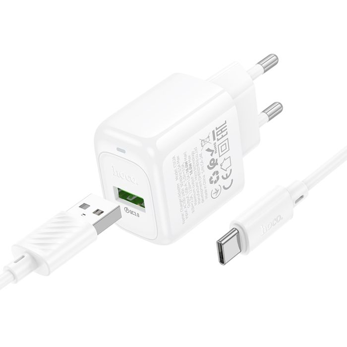Мережевий зарядний пристрій з кабелем HOCO CS52A 18W Surplus single-port QC3.0 charger set(Type-C) White (6942007631471)