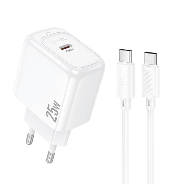 Мережевий зарядний пристрій з кабелем HOCO CS53A Surplus single port PD25W charger set(C to C) White (6942007631501)