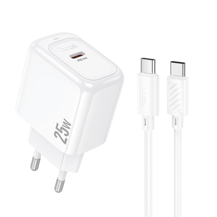 Мережевий зарядний пристрій з кабелем HOCO CS53A Surplus single port PD25W charger set(C to C) White (6942007631501)
