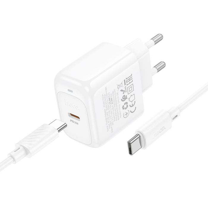 Мережевий зарядний пристрій з кабелем HOCO CS53A Surplus single port PD25W charger set(C to C) White (6942007631501)