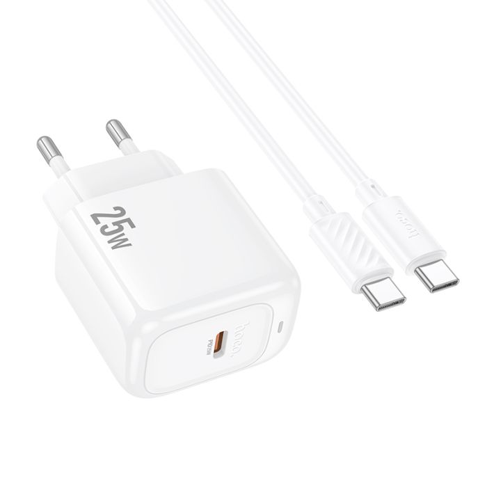 Мережевий зарядний пристрій з кабелем HOCO CS53A Surplus single port PD25W charger set(C to C) White (6942007631501)