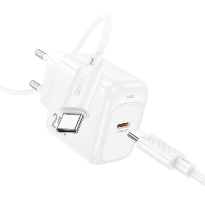 Мережевий зарядний пристрій з кабелем HOCO CS53A Surplus single port PD25W charger set(C to C) White (6942007631501)