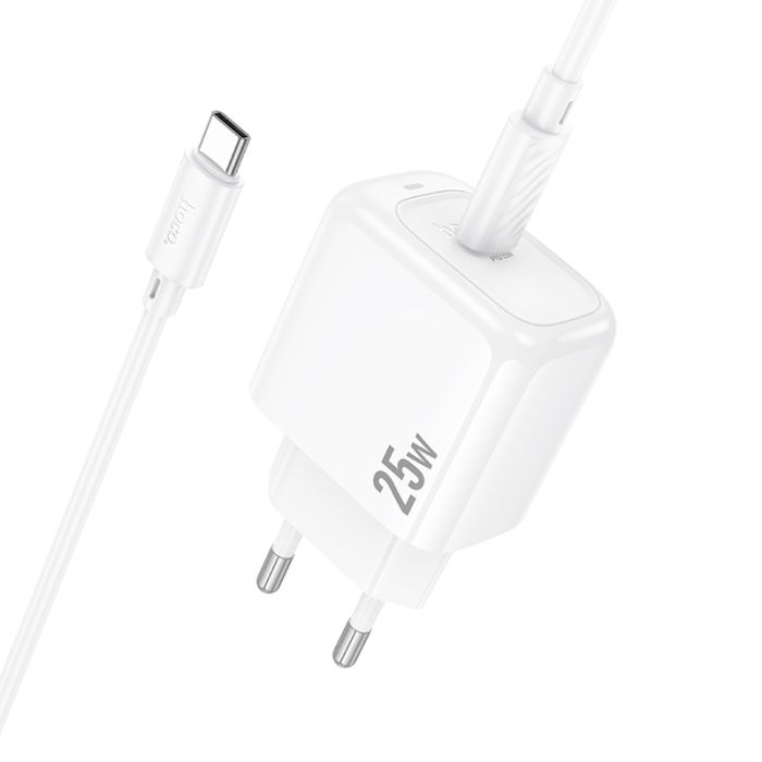 Мережевий зарядний пристрій з кабелем HOCO CS53A Surplus single port PD25W charger set(C to C) White (6942007631501)