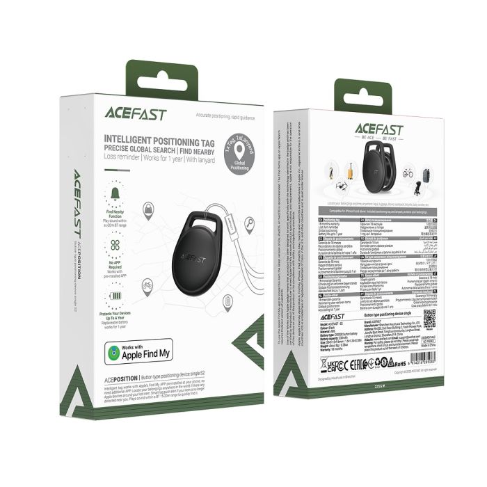 Трекер ACEFAST S2 button type positioning device single Black (6974316285083)