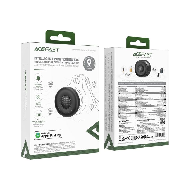 Трекер ACEFAST S1 button type positioning device single Black (6974316285069)