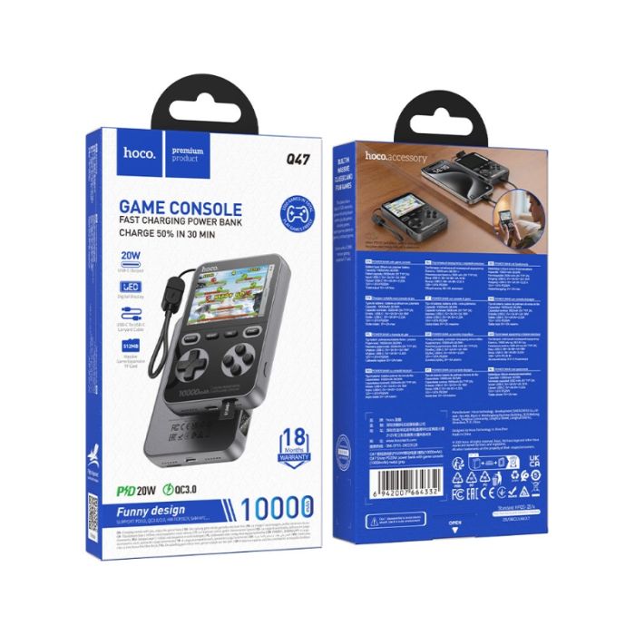 Зовнішній акумулятор HOCO Q47 Shine PD20W power bank with game console(10000mAh) Metal Gray (6942007664332)