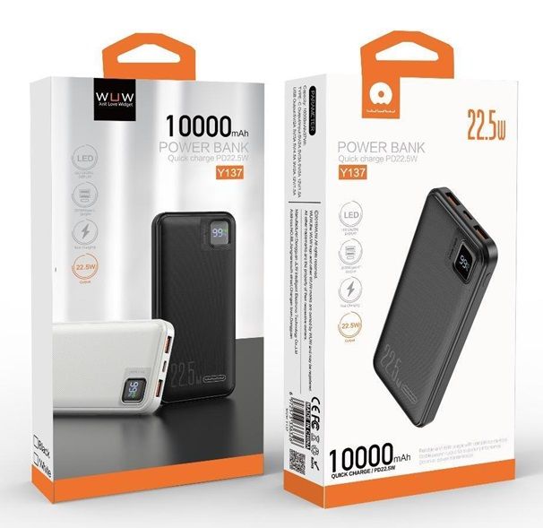Зовнішній акумулятор WUW Y137 （PD22.5W quick charge) 10000mAh Black (Y137)