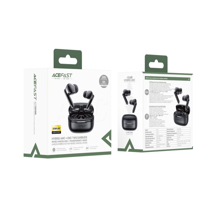Бездротові навушники TWS ACEFAST W5 Hybrid ANC, IPX4, Black (6974316285373)