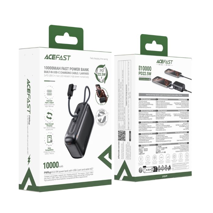 Зовнішній акумулятор ACEFAST M27-10000 22.5W power bank with USB-C port and cable Metal Gray (6974316285359)