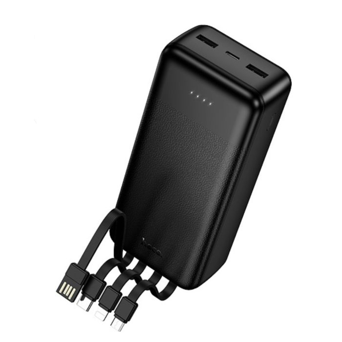 Зовнішній акумулятор HOCO J163B Wonderful power bank with 4 cables(30000mAh) Black (6942007664615)