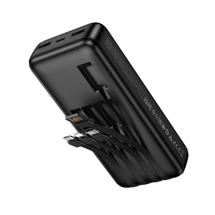Зовнішній акумулятор HOCO J163B Wonderful power bank with 4 cables(30000mAh) Black (6942007664615)