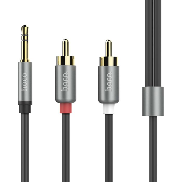 Аудіокабель HOCO UPA10 3.5mm male to double lotus RCA, TPE, 1.5m, Metal Gray (6957531078142)
