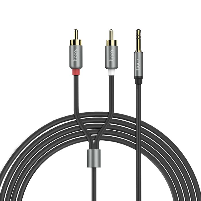 Аудіокабель HOCO UPA10 3.5mm male to double lotus RCA, TPE, 1.5m, Metal Gray (6957531078142)