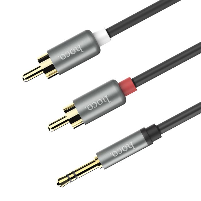 Аудіокабель HOCO UPA10 3.5mm male to double lotus RCA, TPE, 1.5m, Metal Gray (6957531078142)