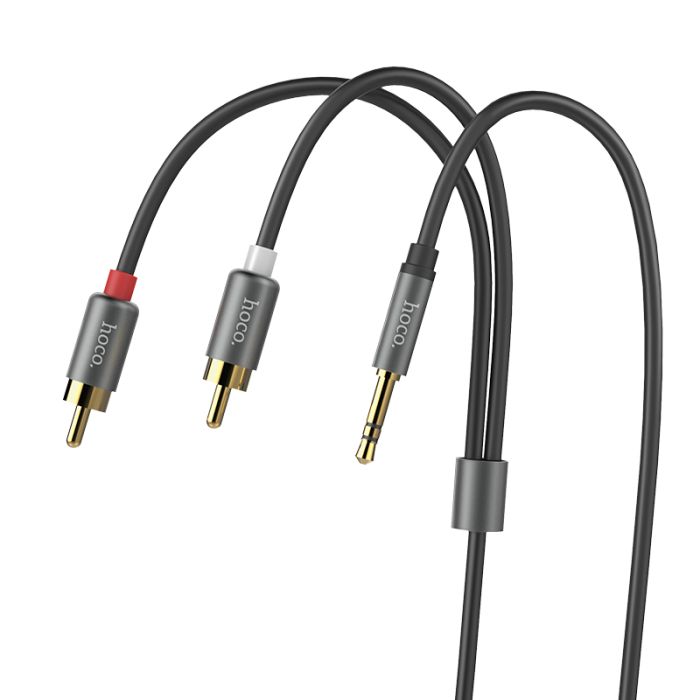 Аудіокабель HOCO UPA10 3.5mm male to double lotus RCA, TPE, 1.5m, Metal Gray (6957531078142)