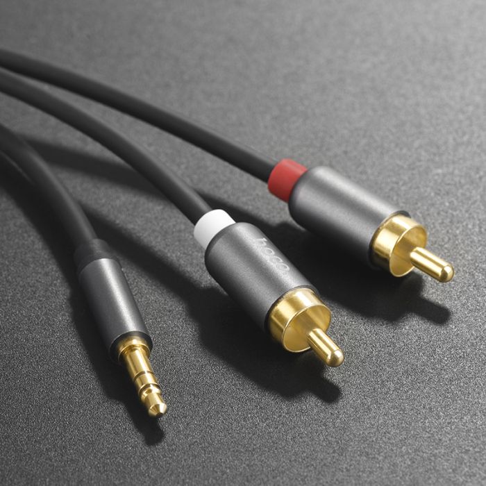 Аудіокабель HOCO UPA10 3.5mm male to double lotus RCA, TPE, 1.5m, Metal Gray (6957531078142)