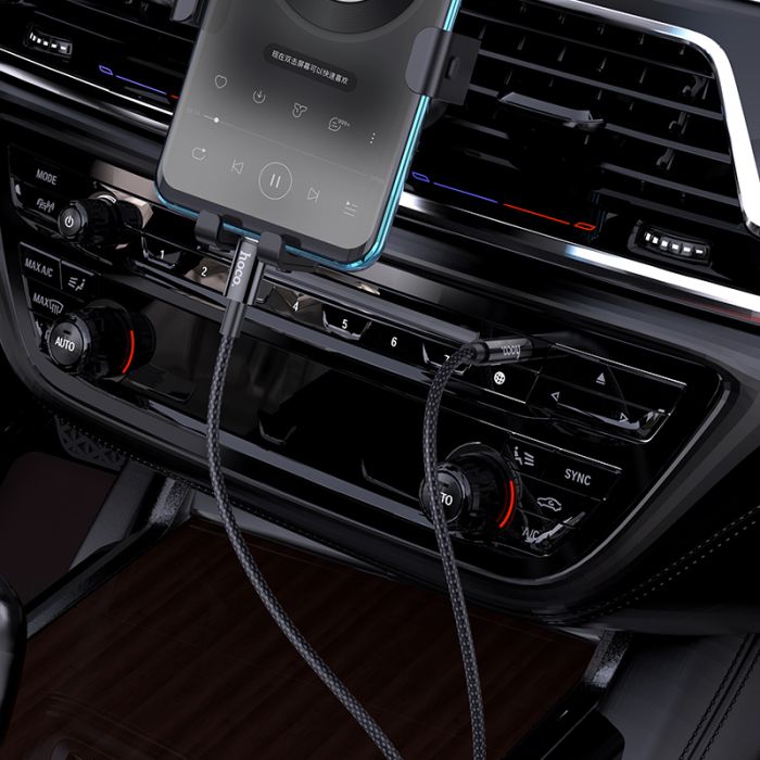 Аудіокабель HOCO UPA19 Type-C  to 3.5mm male, nylon braid, 1m, Black (6931474759948)