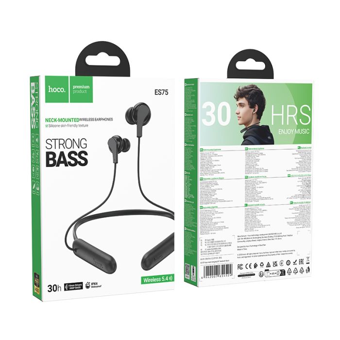 Бездротові спортивні навушники HOCO ES75 Niya neck-hanging BT headset Black (6942007654524)
