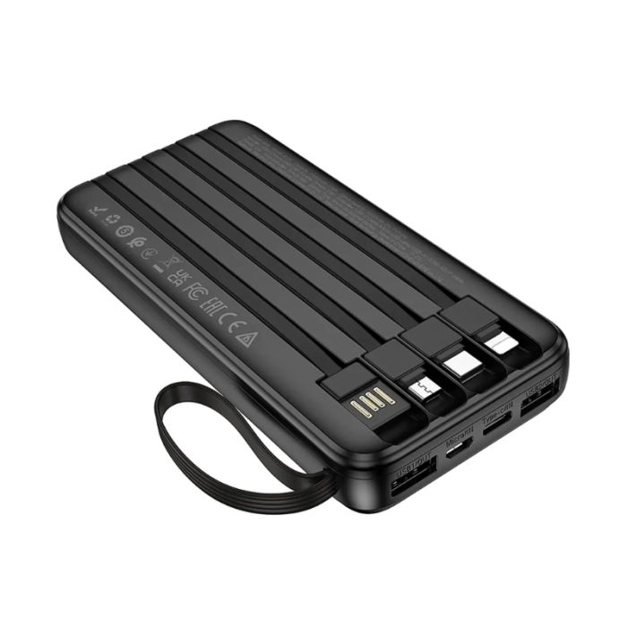 Зовнішній акумулятор BOROFONE BJ76 Smart power bank with 4 cables(10000mAh) Black (6941991120046)