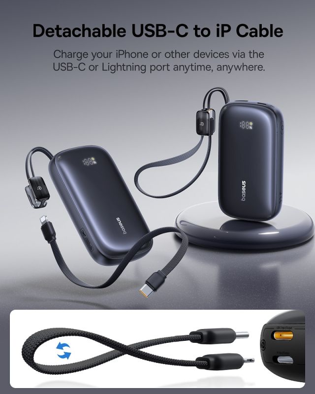 Зовнішній акумулятор Baseus EnerFill FC21 Qpow 3 Ultra Digital Display Power Bank with Detachable Cable 20000mAh 22.5W Cosmic Black (E0027M00)