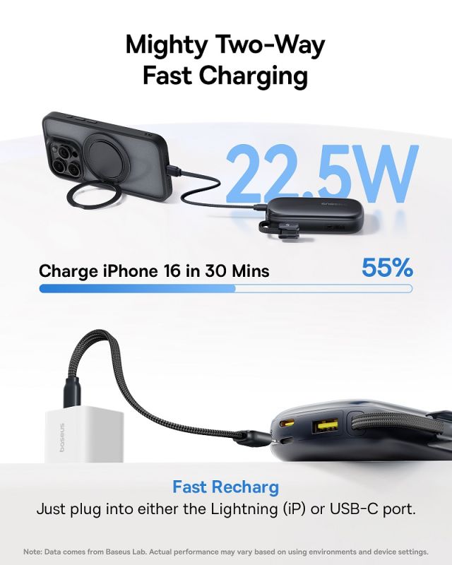 Зовнішній акумулятор Baseus EnerFill FC21 Qpow 3 Ultra Digital Display Power Bank with Detachable Cable 20000mAh 22.5W Cosmic Black (E0027M00)