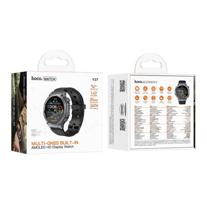 Смарт-годинник HOCO Y37 AMOLED 36mm. 520 mAh. GPS sports watch(call version) Black (6942007666046)