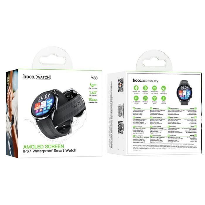 Смарт-годинник HOCO Y38 AMOLED 36mm. 300 mAh. Smart watch(call version) Black (6942007672047)