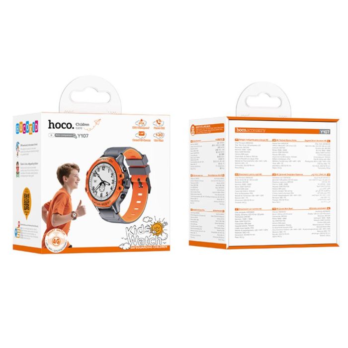 Дитячий смарт-годинник HOCO Y107 4G 32mm. 700 mAh. IP54. children phone watch orange (6942007666060)