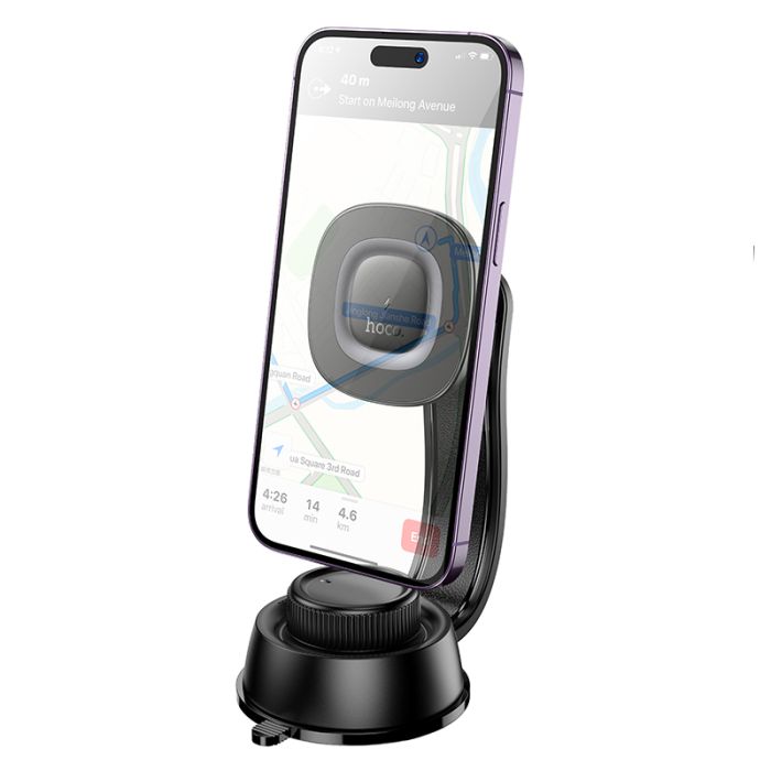 Автотримач для телефона з БЗП HOCO HW31 Crown magnetic wireless charging car holder(center console) Black Metal Gray (6942007646932)