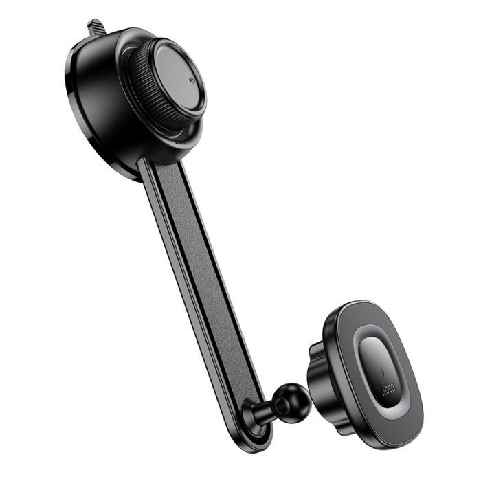 Автотримач для телефона з БЗП HOCO HW31 Crown magnetic wireless charging car holder(center console) Black Metal Gray (6942007646932)