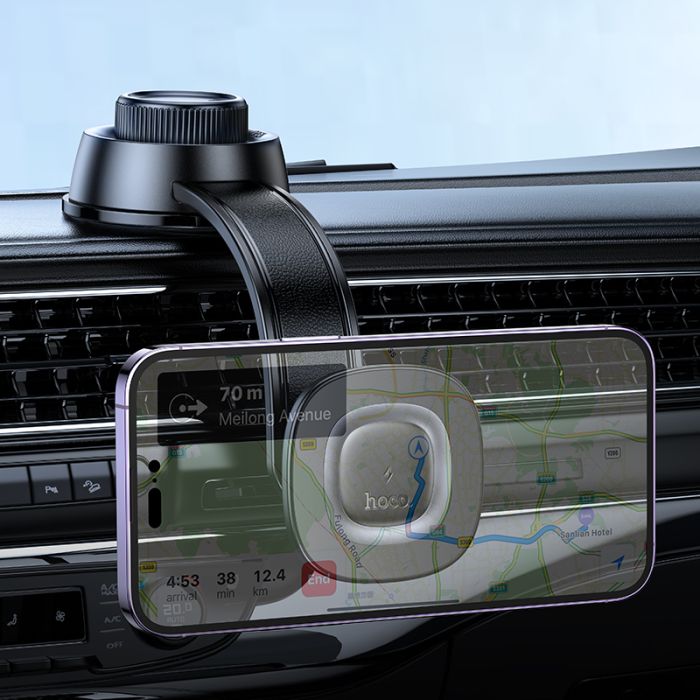 Автотримач для телефона з БЗП HOCO HW31 Crown magnetic wireless charging car holder(center console) Black Metal Gray (6942007646932)