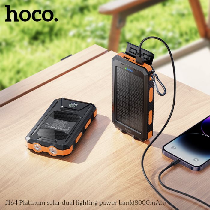Зовнішній акумулятор HOCO J164 Platinum solar dual lighting power bank(8000mAh) Black (6942007667579)
