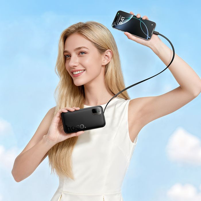 Зовнішній акумулятор HOCO Q51 Key PD20W power bank with telescopic cable(10000mAh) Black (6942007671514)