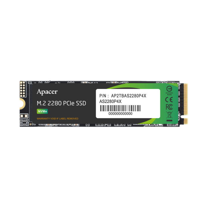Накопичувач SSD M.2 Apacer AS2280P4X 512GB 2280 PCIe 3.0x4 NVMe 3D NAND Read/Write: 2100/1500 MB/sec (AP512GAS2280P4X-1)