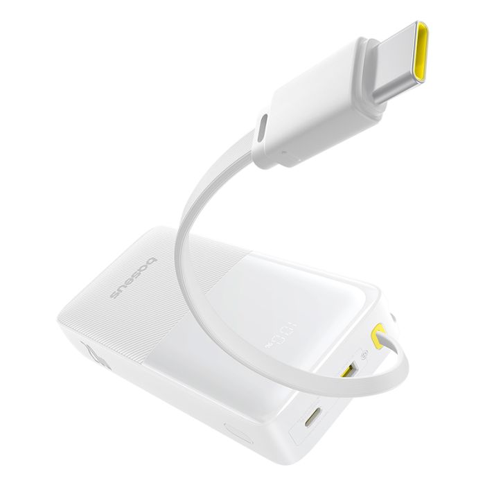 Зовнішній акумулятор Baseus Bipow 2 Digital Display Power Bank With Built-in USB-C Cable 20000mah 20W Moon White (P10077101213-01)