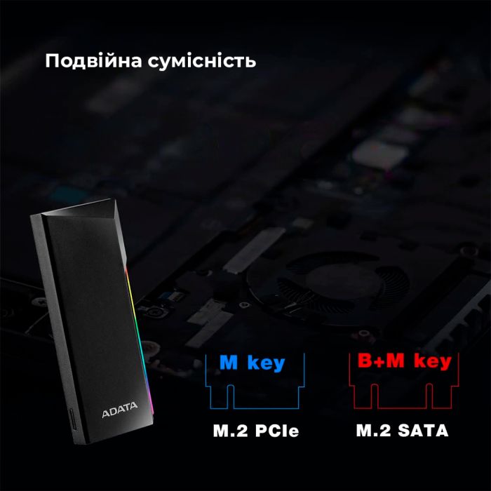 Зовнішня кишеня для накопичувача A-DATA EC700G для SSD M.2 PCIe/SATA USB3.2 Gen2 Type-C Black (AEC700GU32G2-CGY)