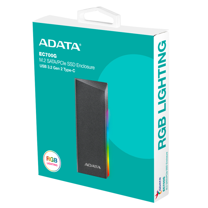 Зовнішня кишеня для накопичувача A-DATA EC700G для SSD M.2 PCIe/SATA USB3.2 Gen2 Type-C Black (AEC700GU32G2-CGY)