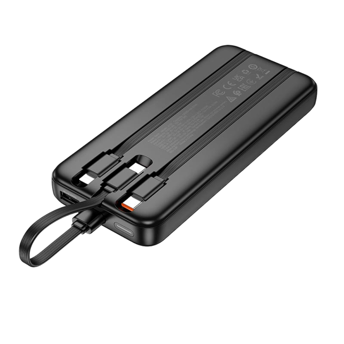Зовнішній акумулятор HOCO J132 Sabio fully compatible power bank with 3 cables (10000mAh) Black (6942007632577)