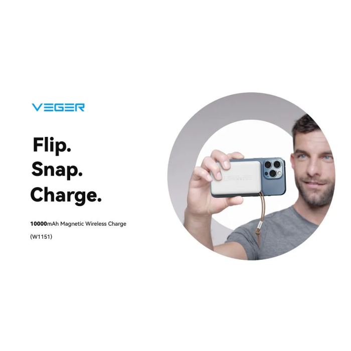 Зовнішній акумулятор VEGER 10000 mAh with wireless charging compatible with MagSafe PD QC3.0 2A 20W MagOn (VP1151 / W1151) white (VG-VP1151/W1151)