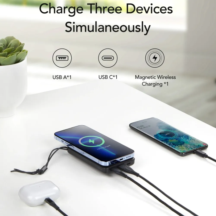 Зовнішній акумулятор VEGER 10000 mAh with wireless charging compatible with MagSafe PD QC3.0 2A 20W MagOn (VP1151 / W1151) white (VG-VP1151/W1151)